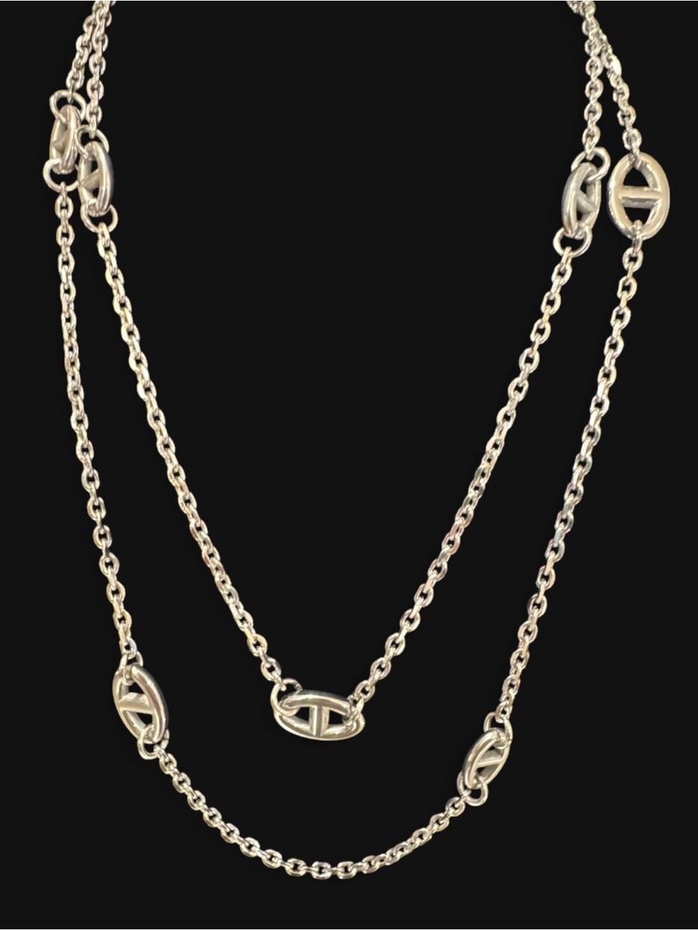 Silver over Stainless “Bull Nose” Long Necklace with O Ring & Bar Closure + GIFT